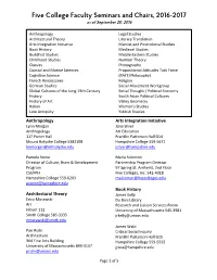 Five College Faculty Seminars and Chairs, 2016-17