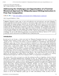 Addressing the Challenges and Opportunities of a Feminist Rhetorical Approach for Wikipedia-Based Writing Instruction in First-Year Composition
