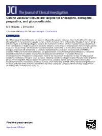 Canine Vascular Tissues Are Targets for Androgens, Estrogens, Progestins, and Glucocorticoids