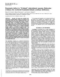 Enzymatic Defect in "X-Linked" Sideroblastic Anemia: Molecular Evidence for Erythroid 6-Aminolevulinate Synthase Deficiency PHILIP D