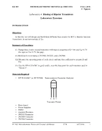 Laboratory 4: Biasing of Bipolar Transistors Laboratory Exercises