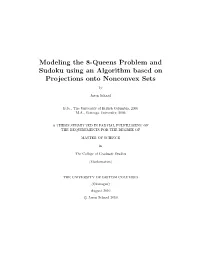 Modeling the 8-Queens Problem and Sudoku Using an Algorithm Based on Projections Onto Nonconvex Sets