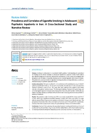 Prevalence and Correlates of Cigarette Smoking in Adolescent Psychiatric Inpatients in Iran: a Cross-Sectional Study and Narrative Review
