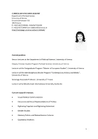 Current Position Senior Lecturer at the Department of Political Science, University of Vienna Deputy Director Studies Program P