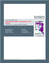 Lemelson-MIT Prize U.S. Patent Portfolio of Feng Zhang - 2017 Winner Report For: Lemelson-MIT Program