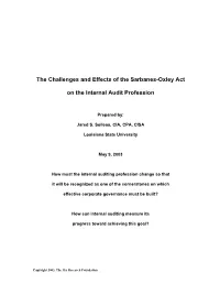 The Challenges and Effects of the Sarbanes-Oxley Act on the Internal