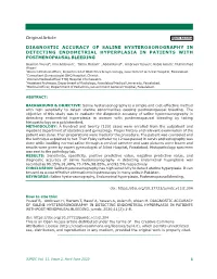 Diagnostic Accuracy of Saline Hysterosonography in Detecting Endometrial Hyperplasia in Patients with Postmenopausal Bleeding
