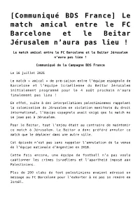 Le Match Amical Entre Le FC Barcelone Et Le Beitar Jérusalem N’Aura Pas Lieu !