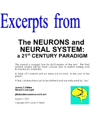 The NEURONS and NEURAL SYSTEM: a 21St CENTURY PARADIGM