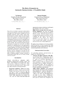The Role of Semantics in Automatic Summarization: a Feasibility Study