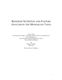 Reindeer Nutrition and Pasture Analysis in the Mongolian Taiga