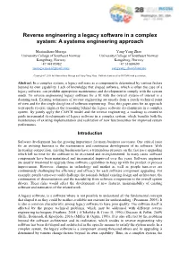 Reverse Engineering a Legacy Software in a Complex System: a Systems Engineering Approach