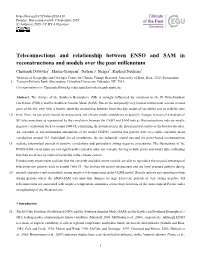 Teleconnections and Relationship Between ENSO and SAM in Reconstructions and Models Over the Past Millennium Christoph Dätwyler1, Martin Grosjean1, Nathan J