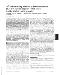 Ca -Desensitizing Effect of a Deletion Mutation K210 in Cardiac Troponin T