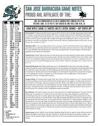 San Jose Barracuda Game Notes