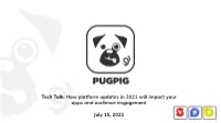 Tech Talk: How Platform Updates in 2021 Will Impact Your Apps and Audience Engagement Pugpig.Com @Pugpig July 15, 2021 Kimberly Karman Marketing Director, Pugpig