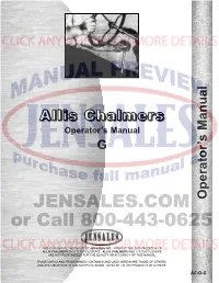 Allis Chalmers G Tractor Operators Manual