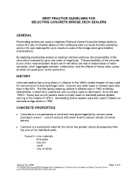 Best Practice Guidelines for Selecting Concrete Bridge Deck Sealers