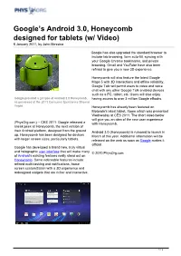 Google's Android 3.0, Honeycomb Designed for Tablets