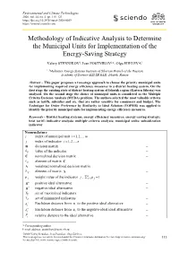 Methodology of Indicative Analysis to Determine the Municipal Units for Implementation of the Energy-Saving Strategy