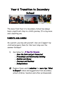 Year 6 Transition to Secondary School
