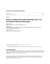 Benefits to Qualitative Data Quality with Multiple Coders: Two Case Studies in Multi-Coder Data Analysis." Journal of Rural Social Sciences, 34(1): Article 2