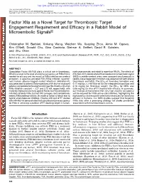 Factor Xiia As a Novel Target for Thrombosis: Target Engagement Requirement and Efficacy in a Rabbit Model of Microembolic Signals S