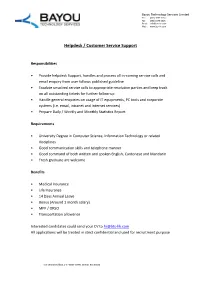 Helpdesk / Customer Service Support
