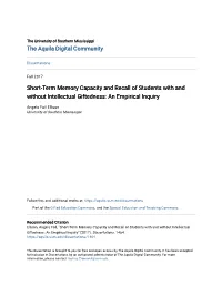 Short-Term Memory Capacity and Recall of Students with and Without Intellectual Giftedness: an Empirical Inquiry