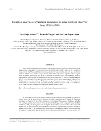 Statistical Analysis of Dynamical Parameters of Solar Ejections Observed from 1996 to 2006