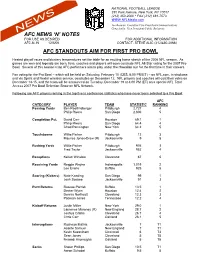 Afc News 'N' Notes Afc Standouts Aim for First Pro Bowl