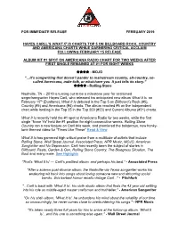 For Immediate Release February 2019 Hayes Carll's
