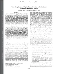 Trans-Disciplinary Soil Physics Research Critical to Synthesis and Modeling of Agricultural Systems