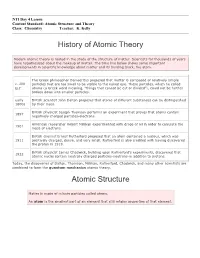 History of Atomic Theory Atomic Structure