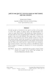 Jews in the Qurʾān: an Evaluation of the Naming and the Content