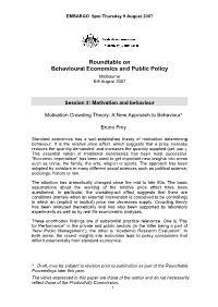 Roundtable on Behavioural Economics and Public Policy Melbourne 8-9 August 2007