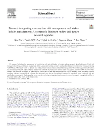 Towards Integrating Construction Risk Management and Stakeholder Management: a Systematic Literature Review and Future Research