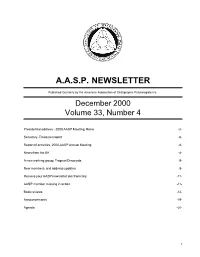 A.A.S.P. Newsletter