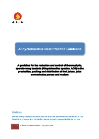 Alicyclobacillus Best Practice Guideline