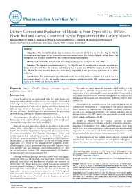 Dietary Content and Evaluation of Metals In
