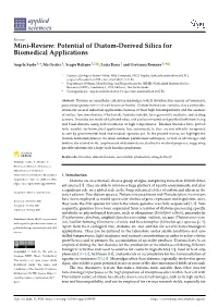Potential of Diatom-Derived Silica for Biomedical Applications