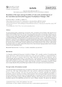 Resolution of the Types and Type Localities of Some Early Nominal Species of the Australian Myobatrachid Frog Genus Pseudophryne Fitzinger, 1843