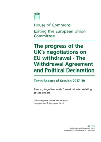 The Progress of the UK's Negotiations on EU Withdrawal