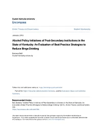 Alcohol Policy Initiatives of Post-Secondary Institutions in the State of Kentucky: an Evaluation of Best Practice Strategies to Reduce Binge Drinking