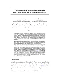 Can Temporal-Difference and Q-Learning Learn Representation? a Mean-Field Analysis