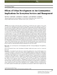 Effects of Urban Development on Ant Communities: Implications for Ecosystem Services and Management