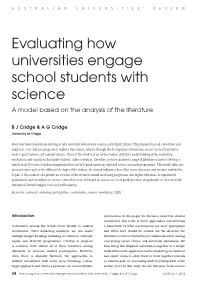 Evaluating How Universities Engage School Students with Science a Model Based on the Analysis of the Literature