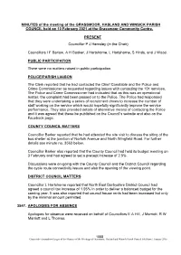 MINUTES of the Meeting Og GRASSMOOR, HASLAND AND
