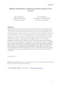 Mutual Radicalisation of Opposing Extremist Groups Via the Internet