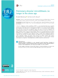 Pulmonary Alveolar Microlithiasis: No Longer in the Stone Age